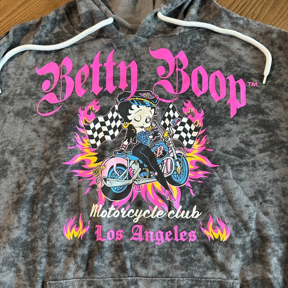 Betty Boop Women's‎ Size Small Slate Grey Born to Ride Hoodie with Long Sleeves